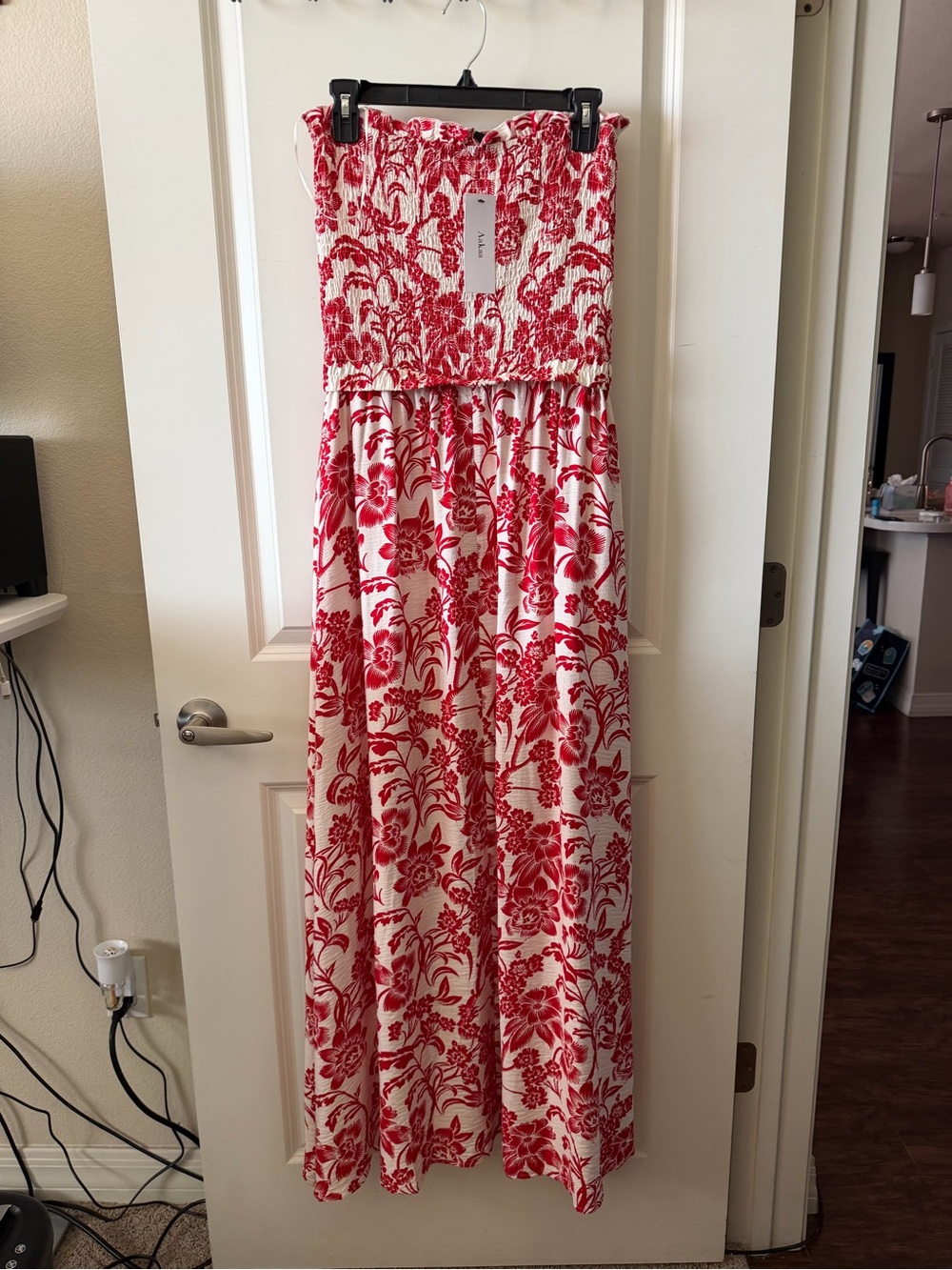 Red Floral Strapless Maxi Dress NWT